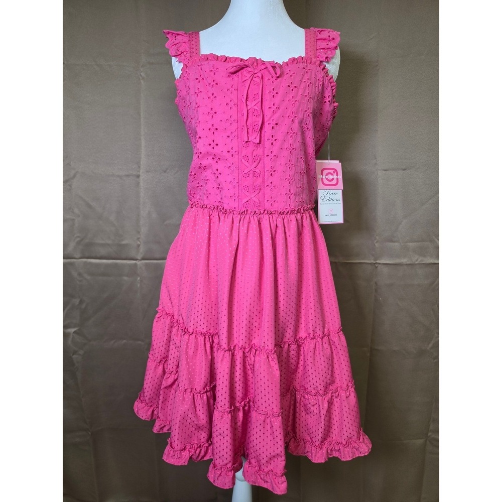 Rare Editions Girls Pink Eyelet Swiss Dot Ruffle Dress Size 18.5 New